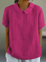 Lässige Bluse Mit Pan-kragen Für Frauen | Kurzarm
