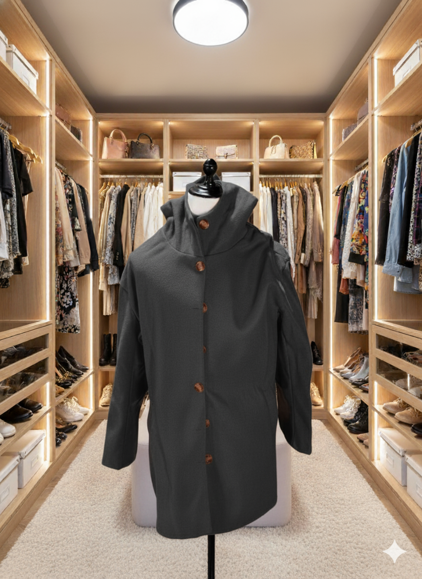 Damen Kapuzenmantel | Elegant Knopfleiste Design