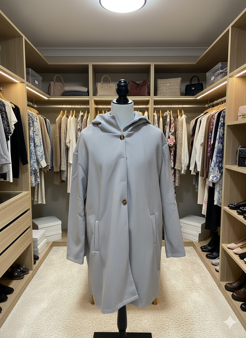 Damen Kapuzenmantel | Elegant Knopfleiste Design