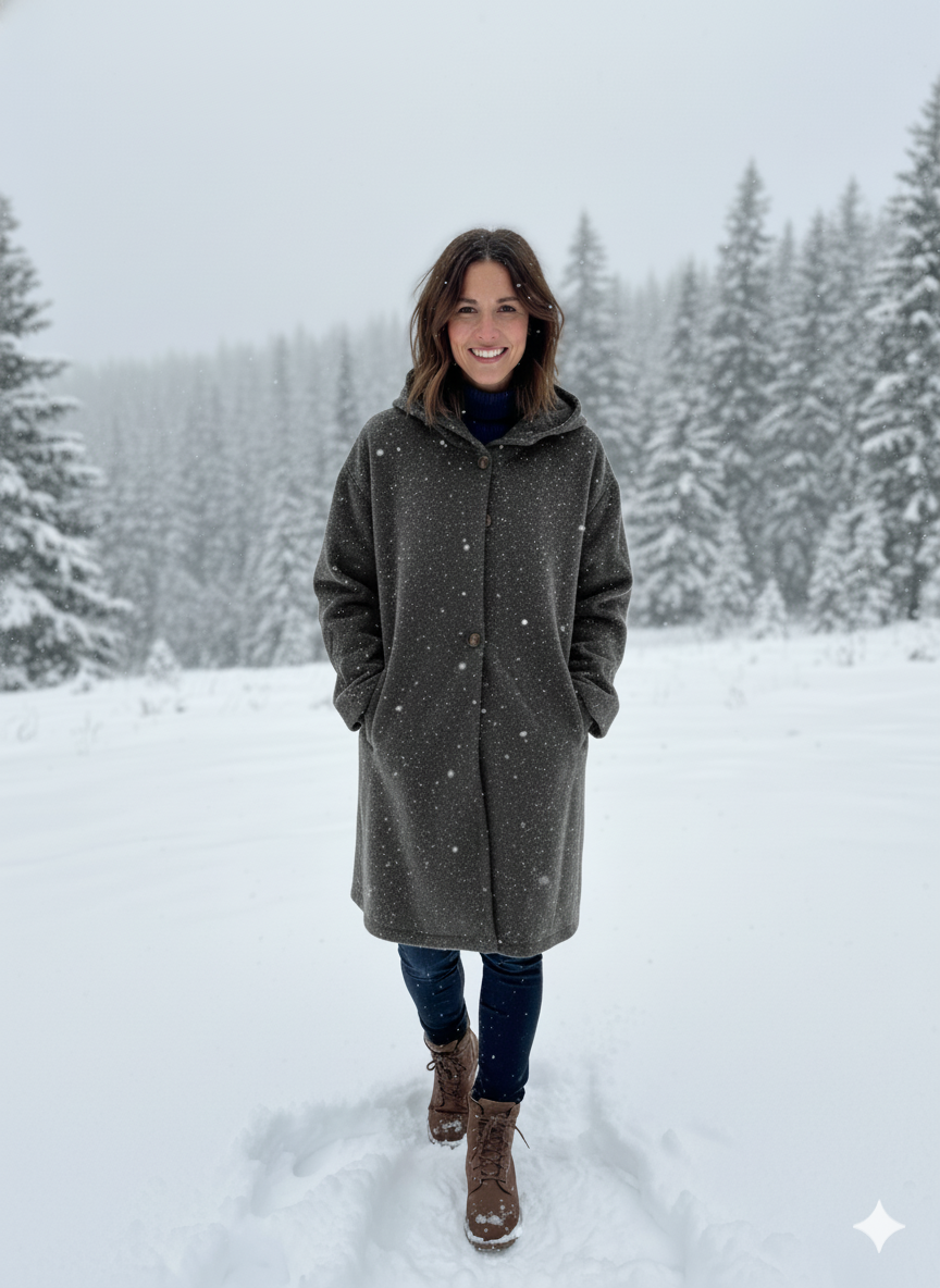 Damen Kapuzenmantel | Elegant Knopfleiste Design