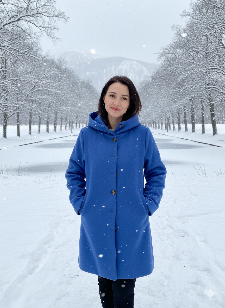 Damen Kapuzenmantel | Elegant Knopfleiste Design