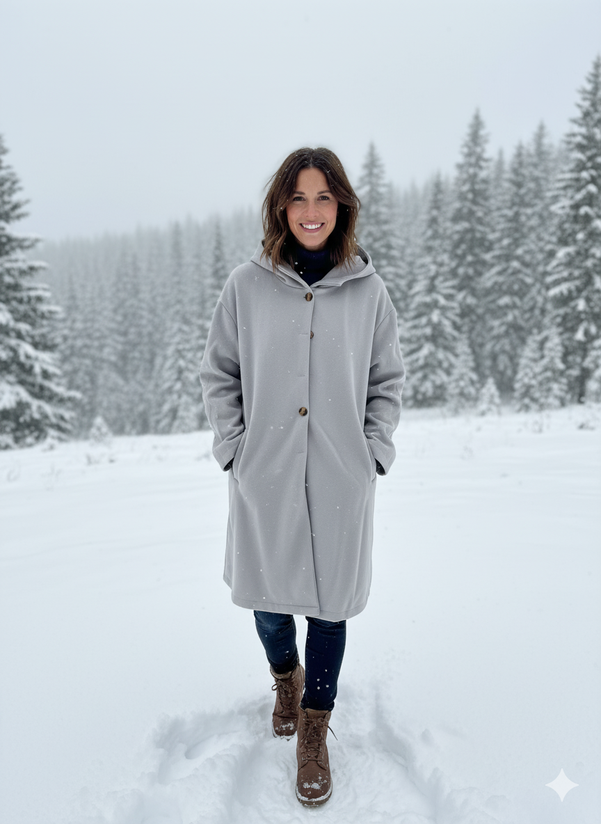 Damen Kapuzenmantel | Elegant Knopfleiste Design