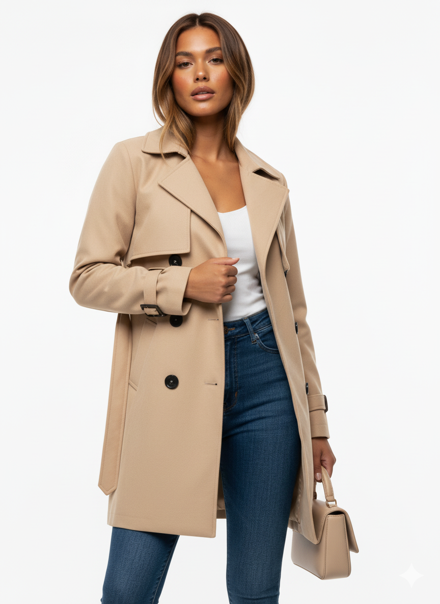 Damen Trenchcoat | Klassischer Schnitt Mit Knopfleiste