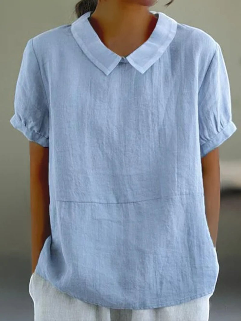 Lässige Bluse Mit Pan-kragen Für Frauen | Kurzarm