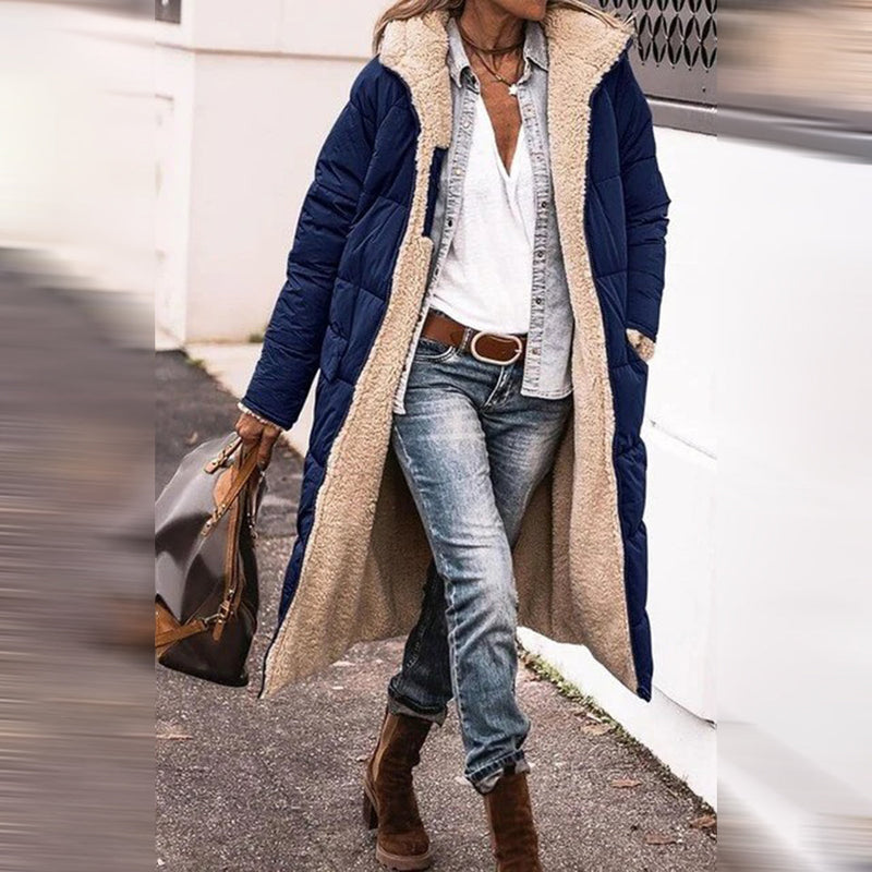 Damen Gestepptem Wintermantel Mit Kapuze Und Taschen | Lang