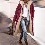 Damen Gestepptem Wintermantel Mit Kapuze Und Taschen | Lang