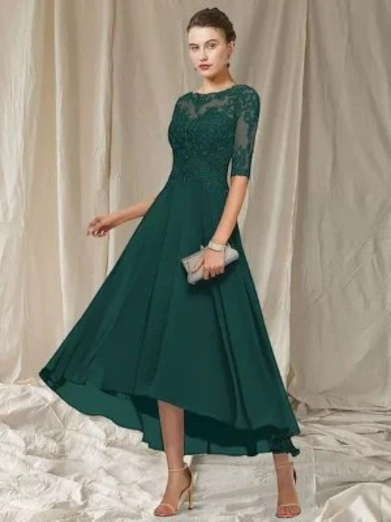 Besticktes Cocktailkleid Mit Halben Ärmeln Für Frauen | Midi