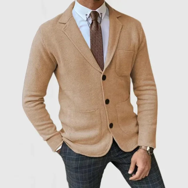 Strickblazer Mit Knopfleiste Und Taschen Für Herren | Lange Ärmel