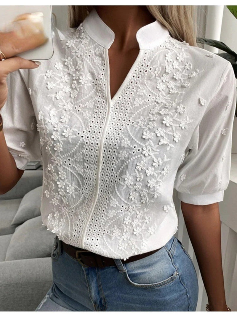 Elegante Bluse Mit Stickerei Für Frauen | Weiß