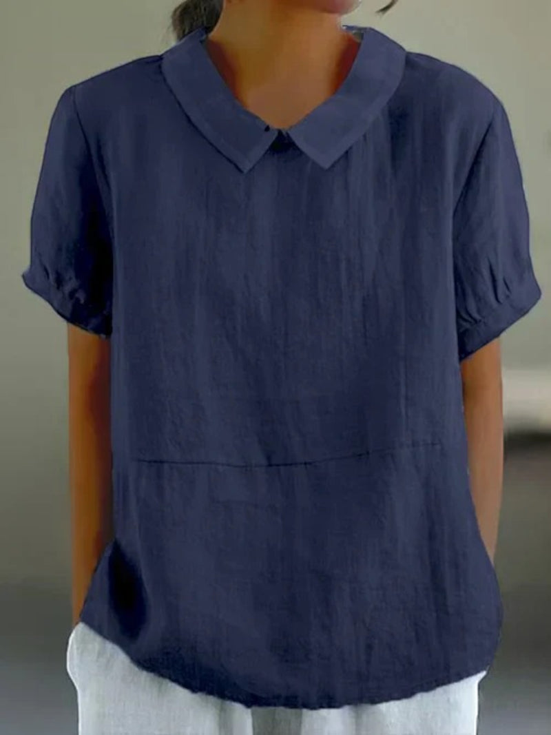 Lässige Bluse Mit Pan-kragen Für Frauen | Kurzarm