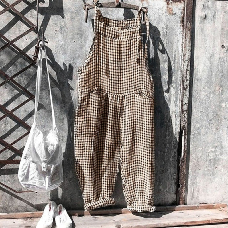 Karierter Ärmelloser Jumpsuit Für Frauen | Sommer