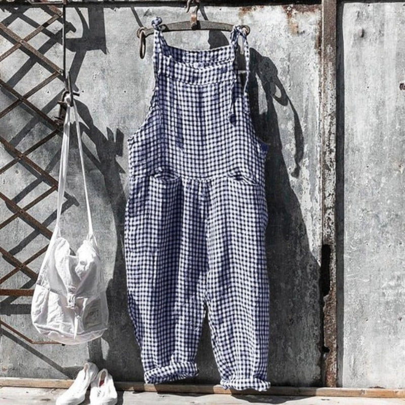 Karierter Ärmelloser Jumpsuit Für Frauen | Sommer