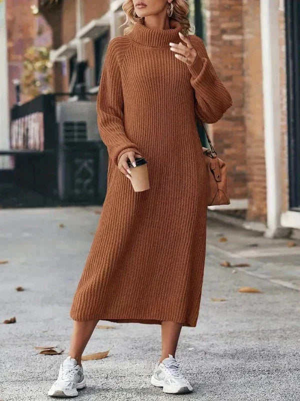 Rollkragen-Strickkleid | Midi