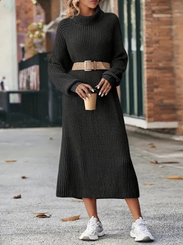 Rollkragen-Strickkleid | Midi
