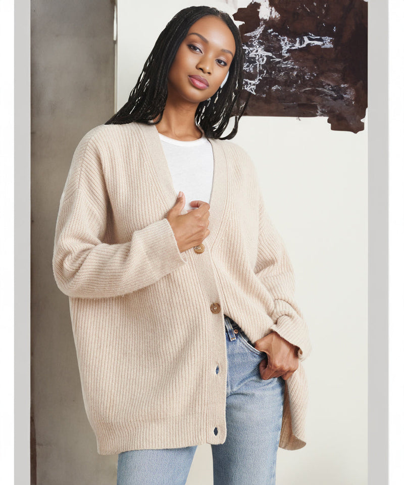 Gerippte Strickjacke Mit V-ausschnitt Für Frauen | Übergröße