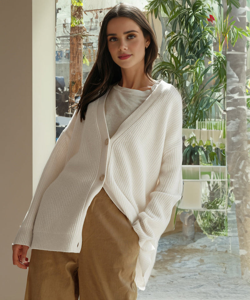 Gerippte Strickjacke Mit V-ausschnitt Für Frauen | Übergröße