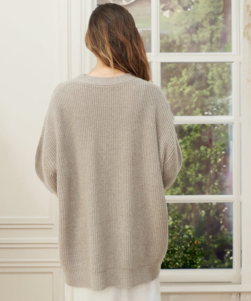 Gerippte Strickjacke Mit V-ausschnitt Für Frauen | Übergröße