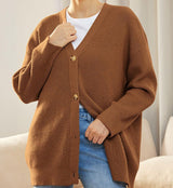 Gerippte Strickjacke Mit V-ausschnitt Für Frauen | Übergröße