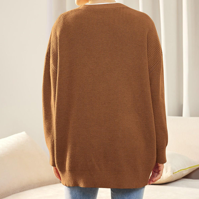 Gerippte Strickjacke Mit V-ausschnitt Für Frauen | Übergröße