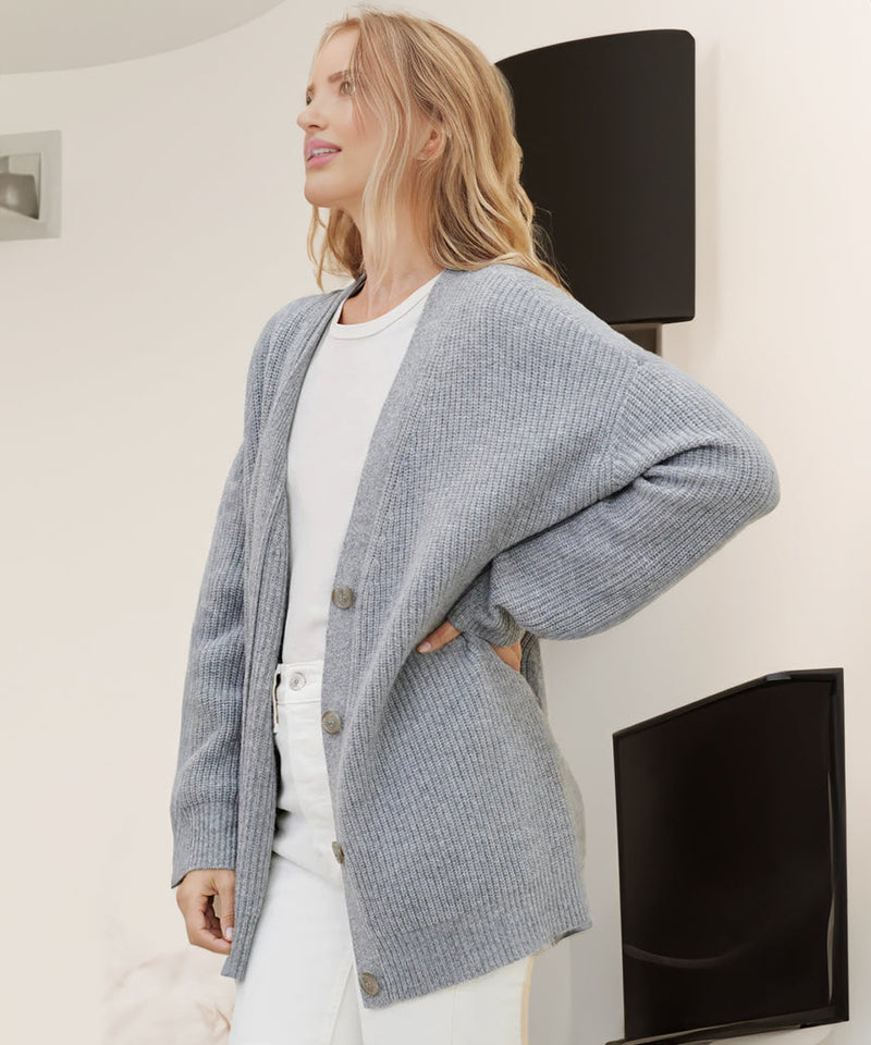 Gerippte Strickjacke Mit V-ausschnitt Für Frauen | Übergröße