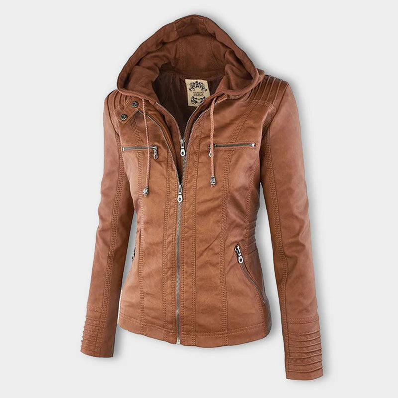 Leder-Bikerjacke Mit Kapuze Für Damen | Winter