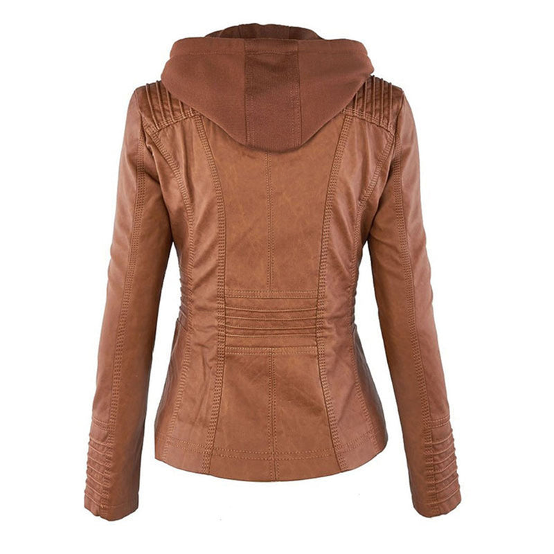 Leder-Bikerjacke Mit Kapuze Für Damen | Winter