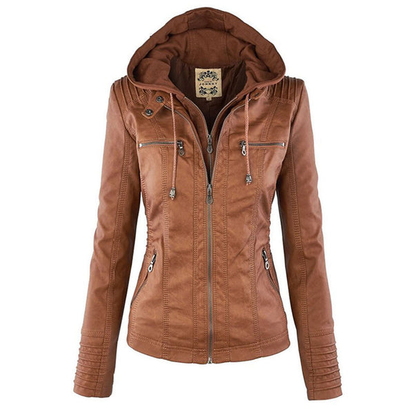 Leder-Bikerjacke Mit Kapuze Für Damen | Winter