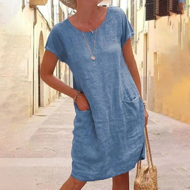 Atmungsaktives Kurzärmeliges Sommerkleid Für Frauen | Mini