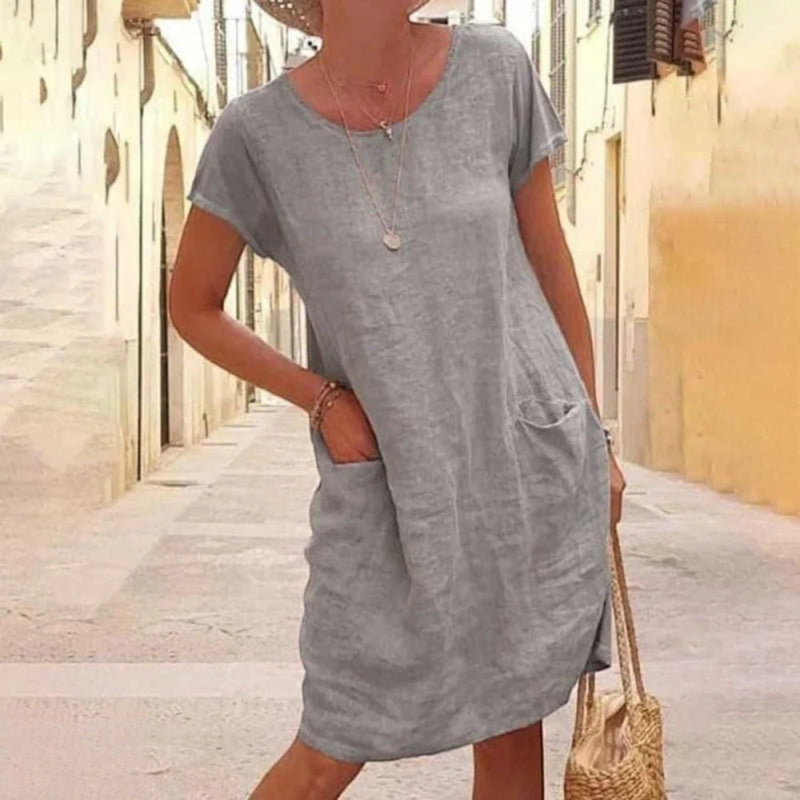 Atmungsaktives Kurzärmeliges Sommerkleid Für Frauen | Mini