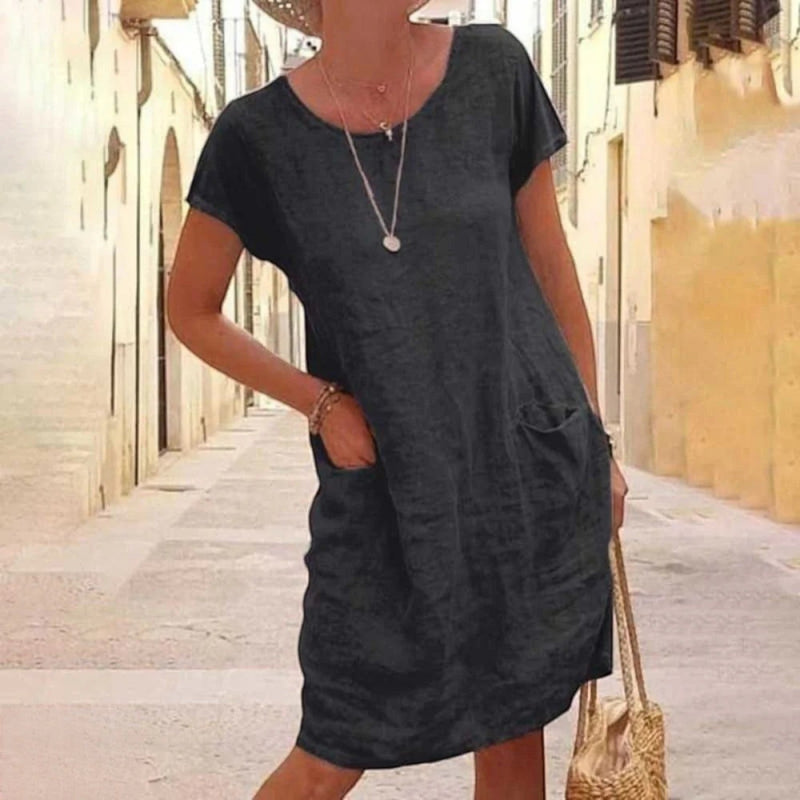 Atmungsaktives Kurzärmeliges Sommerkleid Für Frauen | Mini