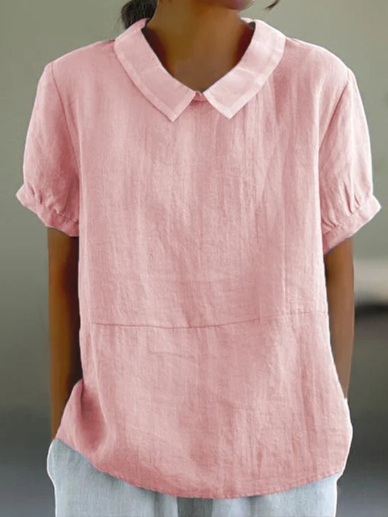 Lässige Bluse Mit Pan-kragen Für Frauen | Kurzarm