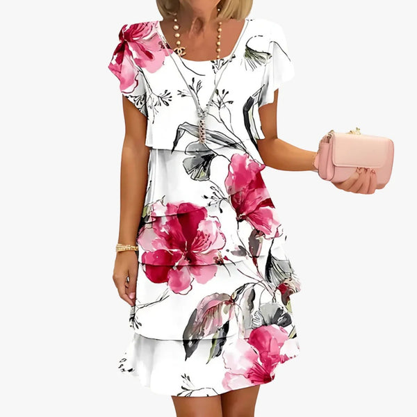 Kurzärmliges Rüschenkleid Mit Blumenmuster Für Frauen | Mini