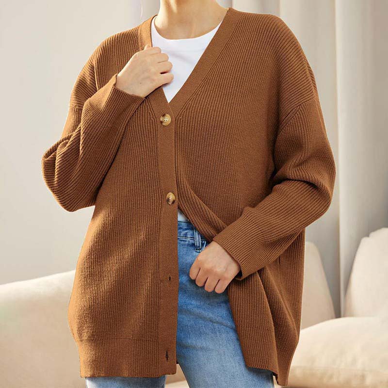 Lässiger Oversize-Cardigan Mit Knöpfen Für Damen | V-Ausschnitt