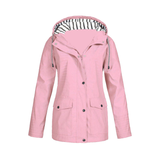 Regenjacke Mit Knopfverschluss Für Frauen | Gestreifte Kapuze