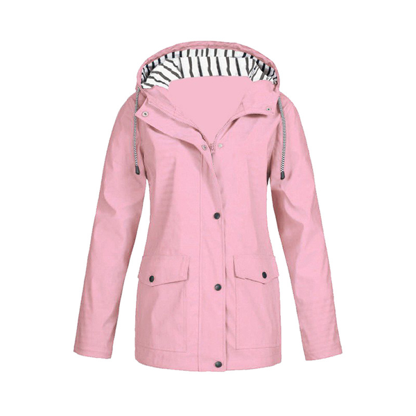 Regenjacke Mit Knopfverschluss Für Frauen | Gestreifte Kapuze