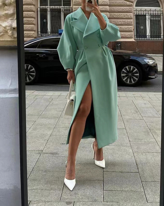 Stylischer Langer Trenchcoat Für Damen | Reverskragen