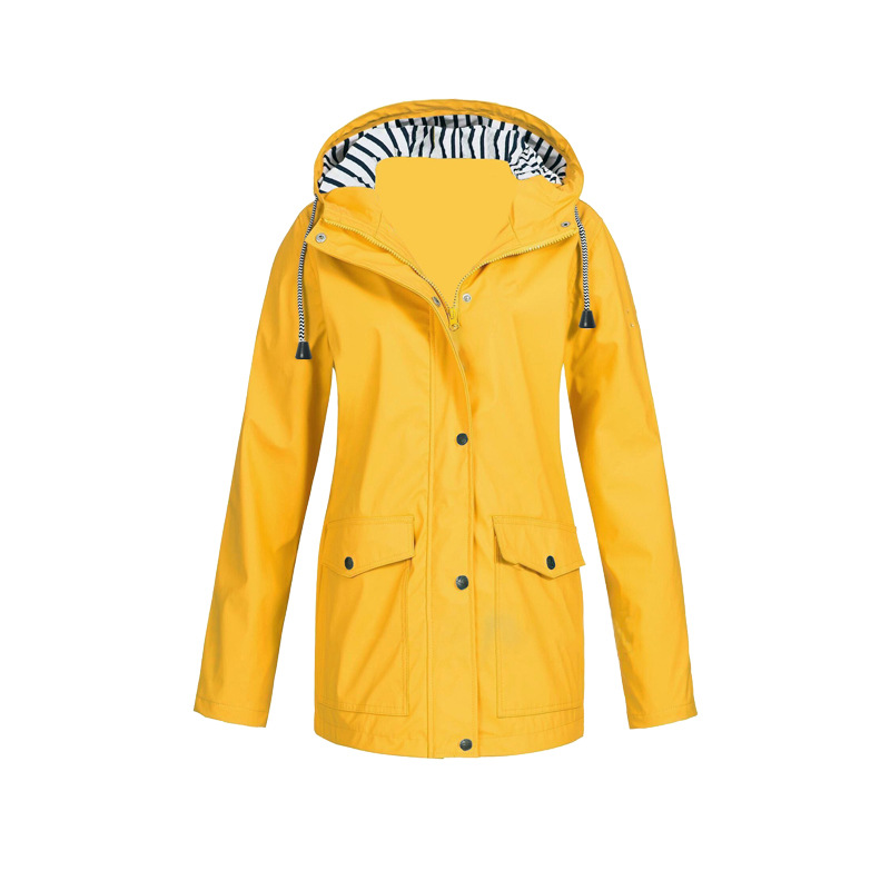 Regenjacke Mit Knopfverschluss Für Frauen | Gestreifte Kapuze