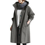 Lange Regenjacke Mit Kapuze Für Frauen | Knopfverschluss
