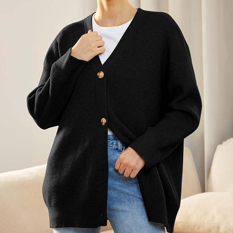 Lässiger Oversize-Cardigan Mit Knöpfen Für Damen | V-Ausschnitt