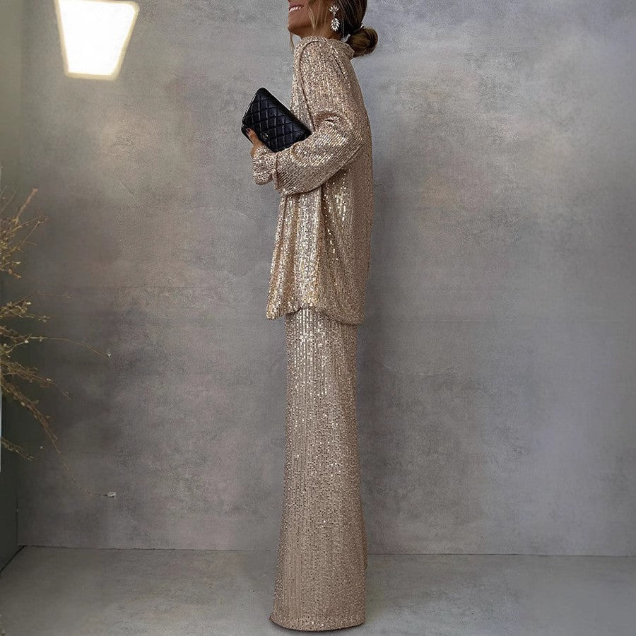 Hosenanzug Damen | Glänzendes Zweiteiler-Set Mit Pailletten