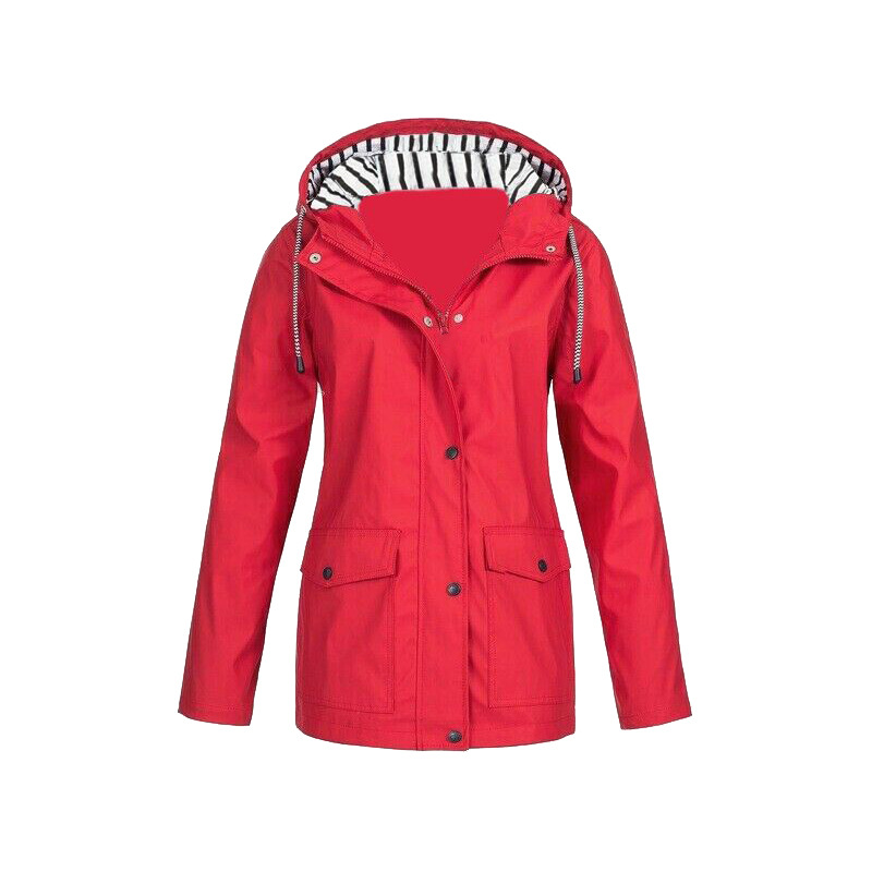 Regenjacke Mit Knopfverschluss Für Frauen | Gestreifte Kapuze