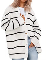 Gestreifte Cardigan Mit V-ausschnitt Für Frauen | Oversize