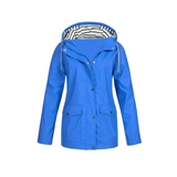 Regenjacke Mit Knopfverschluss Für Frauen | Gestreifte Kapuze