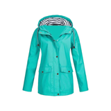 Regenjacke Mit Knopfverschluss Für Frauen | Gestreifte Kapuze
