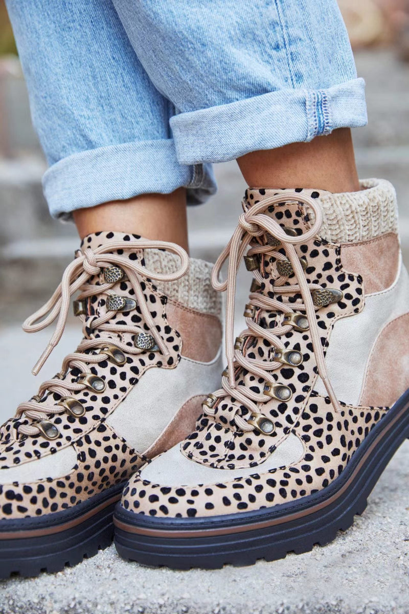 Damen Stiefeletten Mit Wildlederdetails | Leopardenmuster