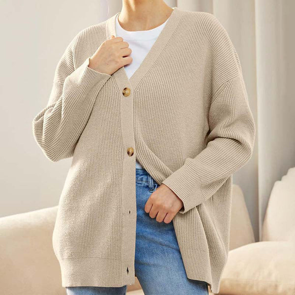 Lässiger Oversize-Cardigan Mit Knöpfen Für Damen | V-Ausschnitt