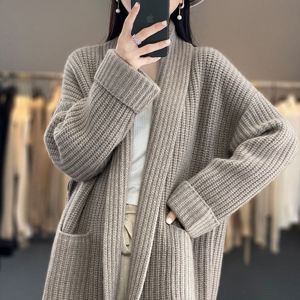 Langer Strickjacke Mit Offener Vorderseite Für Damen | Übergröße