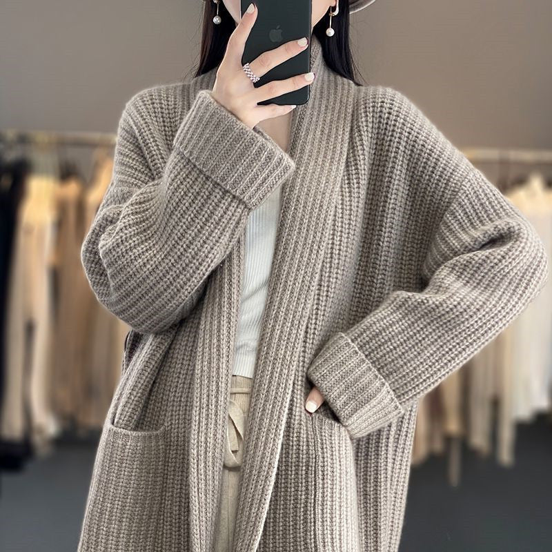 Langer Strickjacke Mit Offener Vorderseite Für Damen | Übergröße