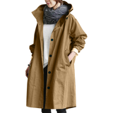 Lange Regenjacke Mit Kapuze Für Frauen | Knopfverschluss