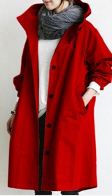 Lange Regenjacke Mit Kapuze Für Frauen | Knopfverschluss